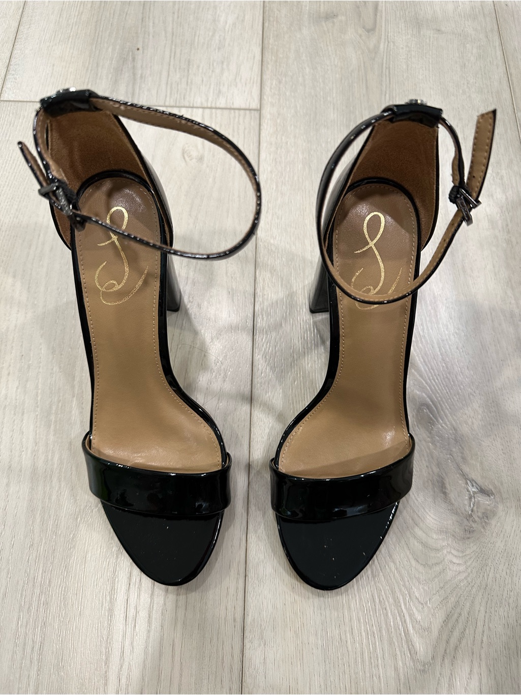 Sam Edelman Black Patent Open-Toe Ankle-Strap Heels